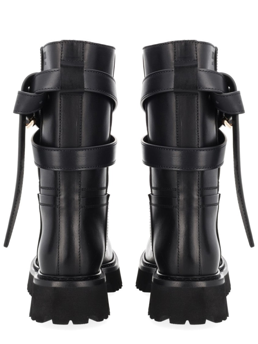 Moschino Polished Tie-Me Leather Lug Sole Boots