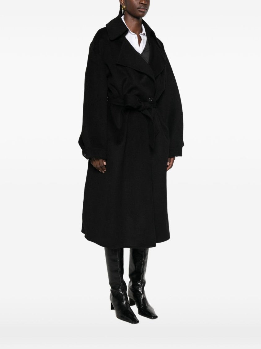 The Frankie Shop Double-Breasted Belted Wool-Blend Coat
