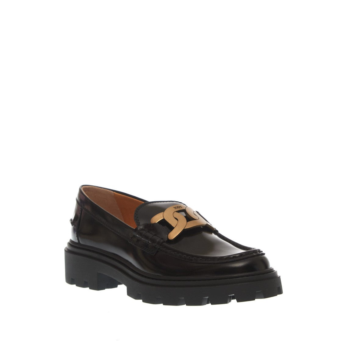 Tod's Black Brushed Tank Moccasin With Chain Buckle