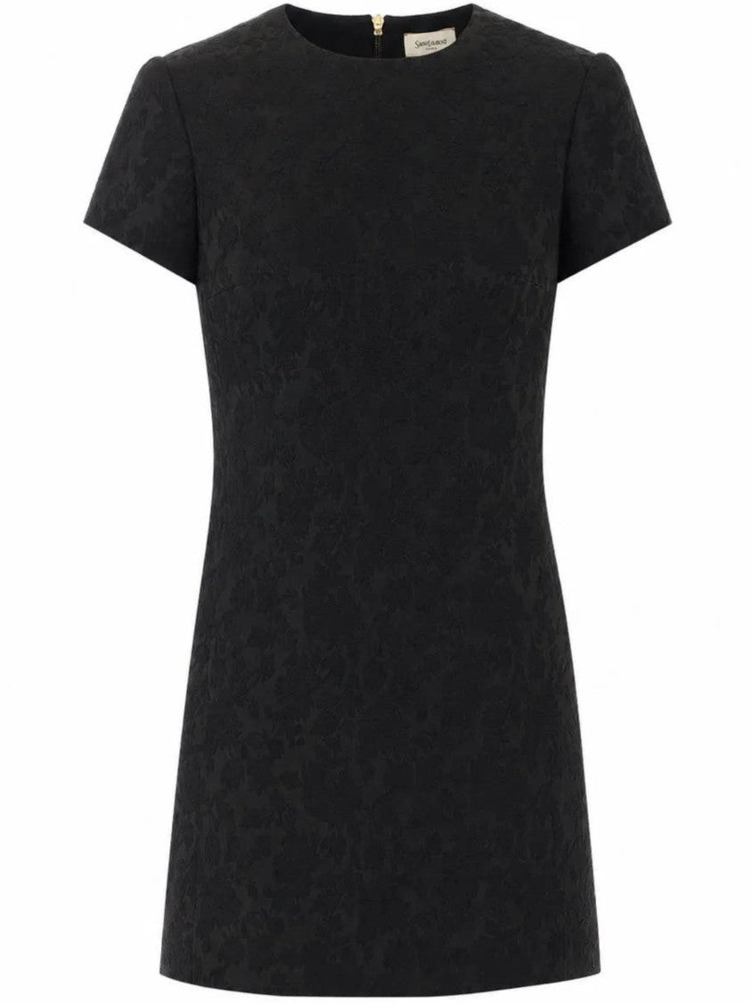 Saint Laurent Fitted Black Floral Jacquard Mini Dress