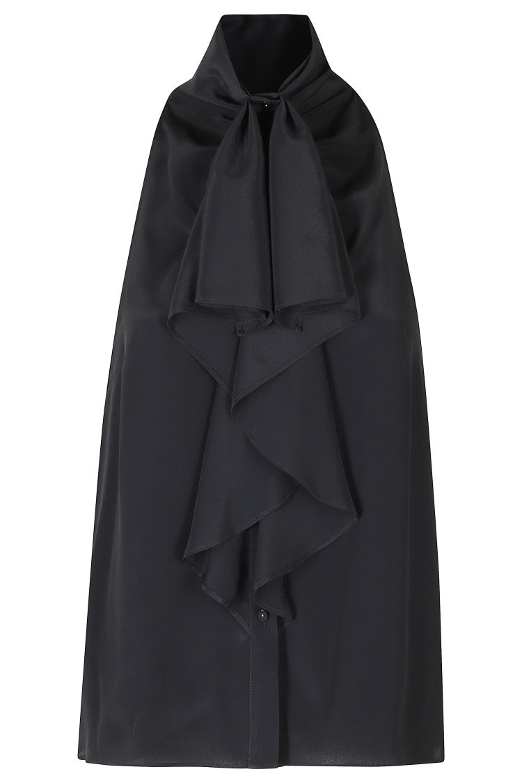 Alberta Ferretti Stretch Cady High-Collar Cape Top