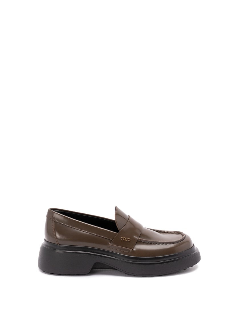 Tod's Polished Brown Calf Leather Loafers