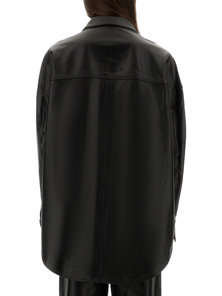 Michael Michael Kors Button-Up Oversized Black Lamb Leather Jacket