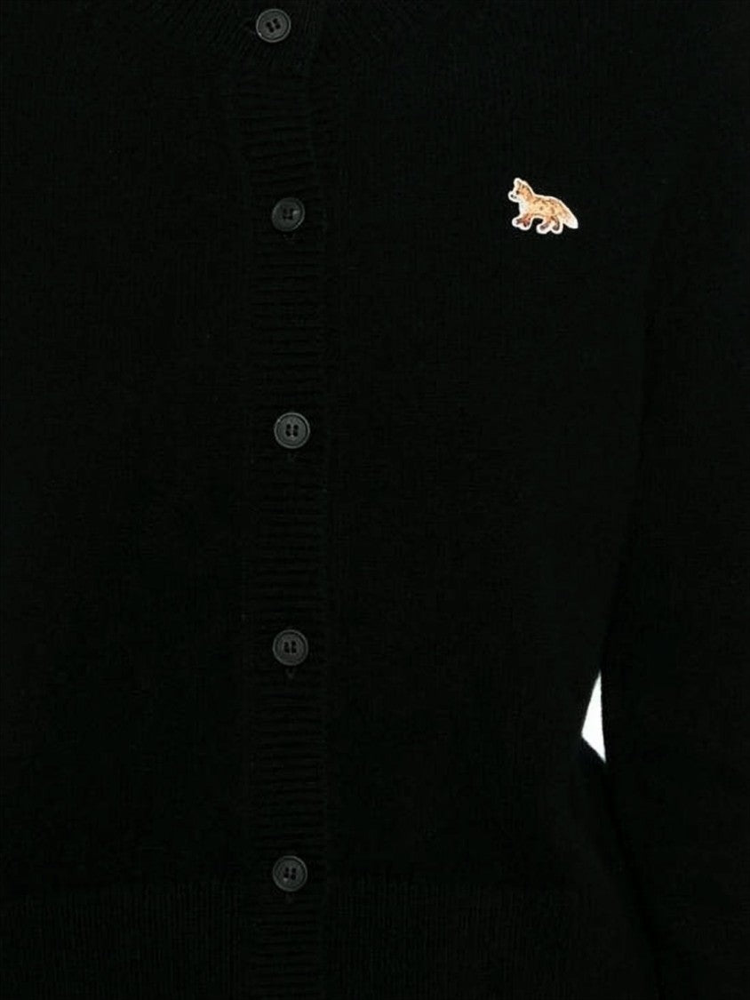 Maison Kitsuné Fitted Black Lambswool Cardigan
