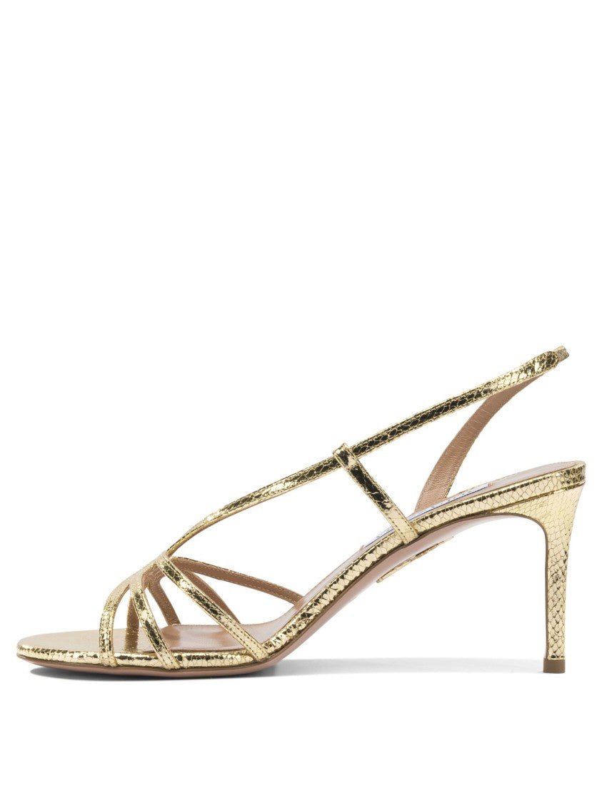 Aquazzura 75Mm Snake-Effect Leather Heeled Sandals With Slingback Strap