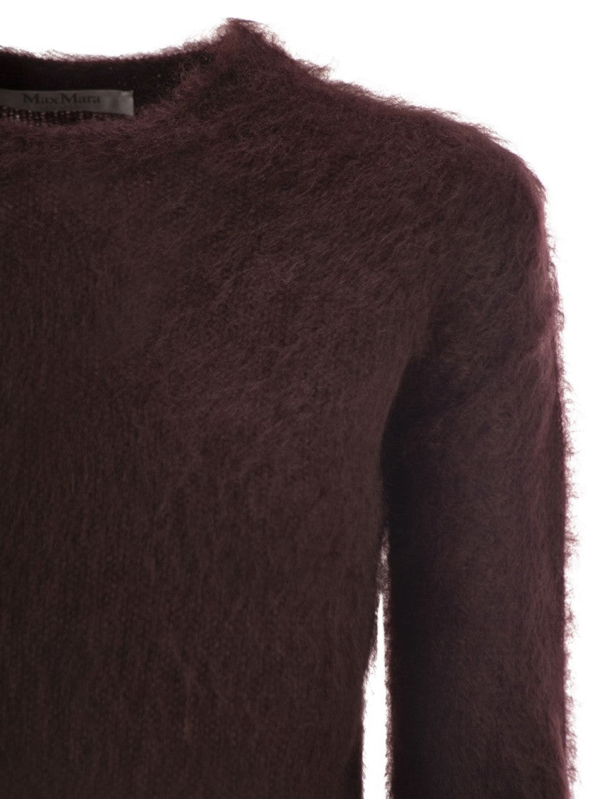 Max Mara Burgundy Mohair Knit Jumper With Brushed Finish