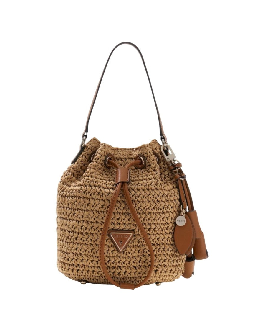 Guess Brown Woven Texture Bucket Shoulder Bag