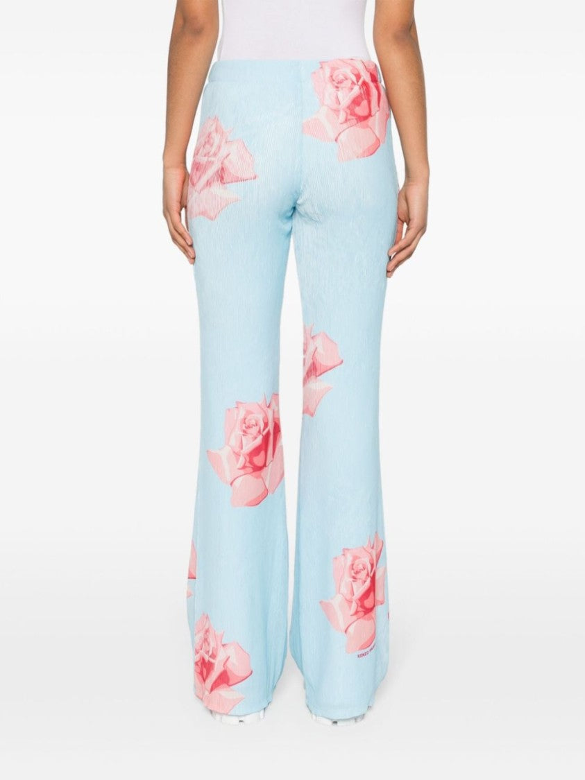 Kenzo Light Blue Plissé Flared Trousers