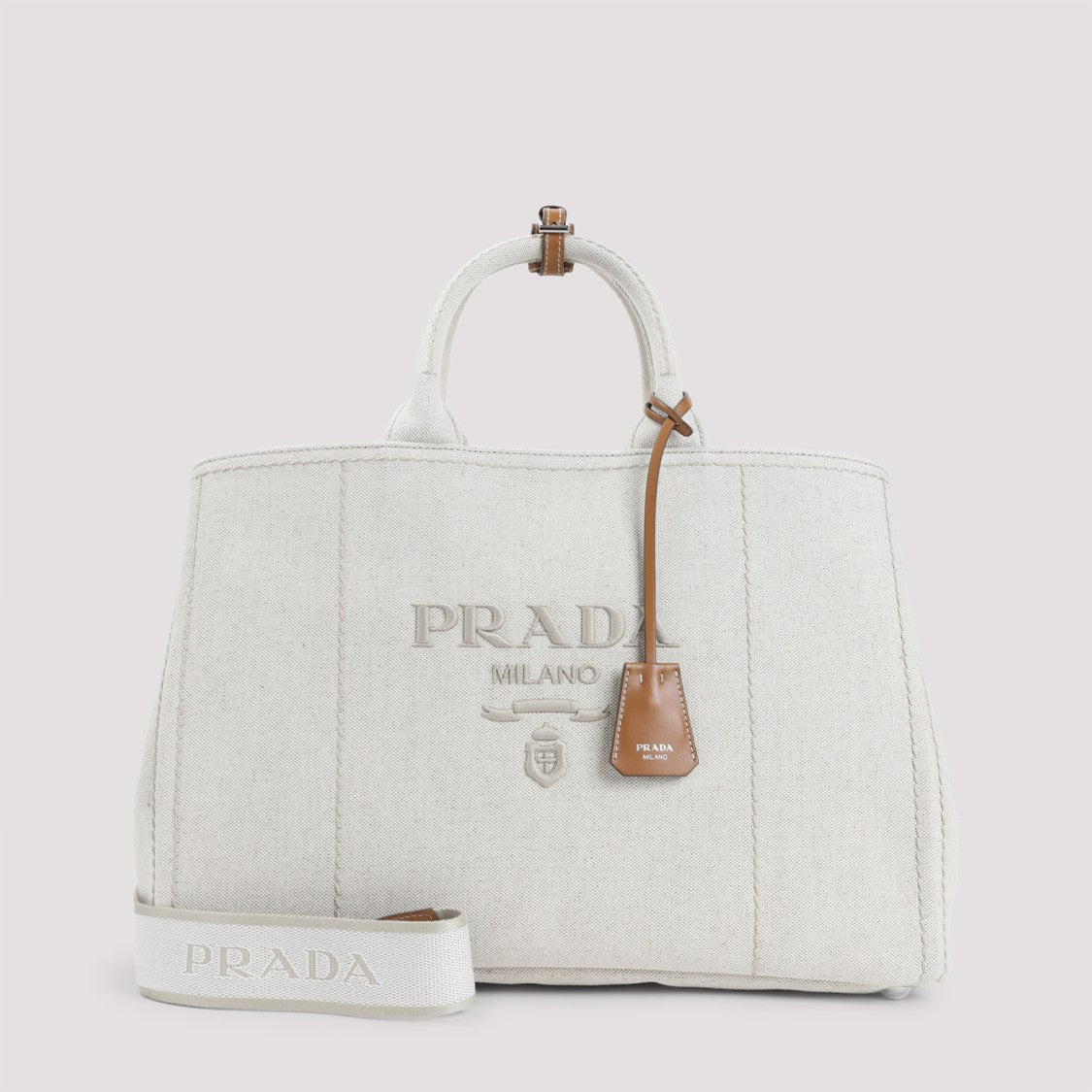 Prada Natural White Cotton Tote Bag