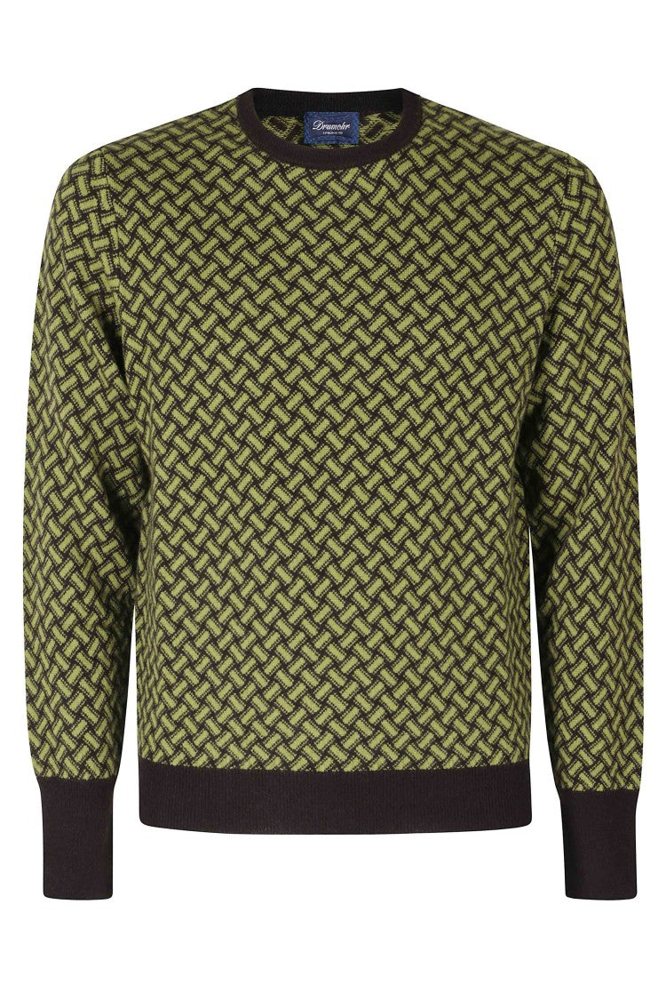 Drumohr Double-Thread Cashmere Crew Neck Sweater With Biscuit Pattern