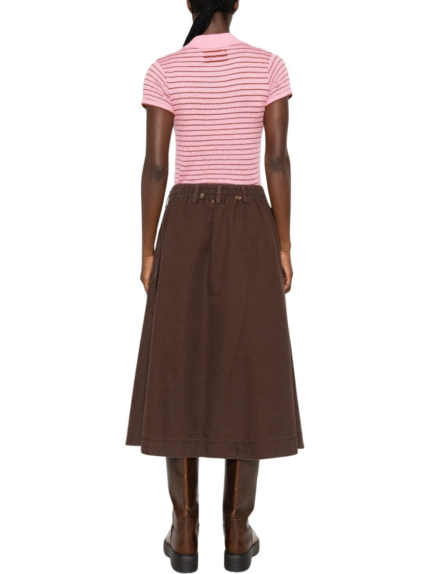 Golden Goose Brown Drawstring Button A-Line Midi Skirt