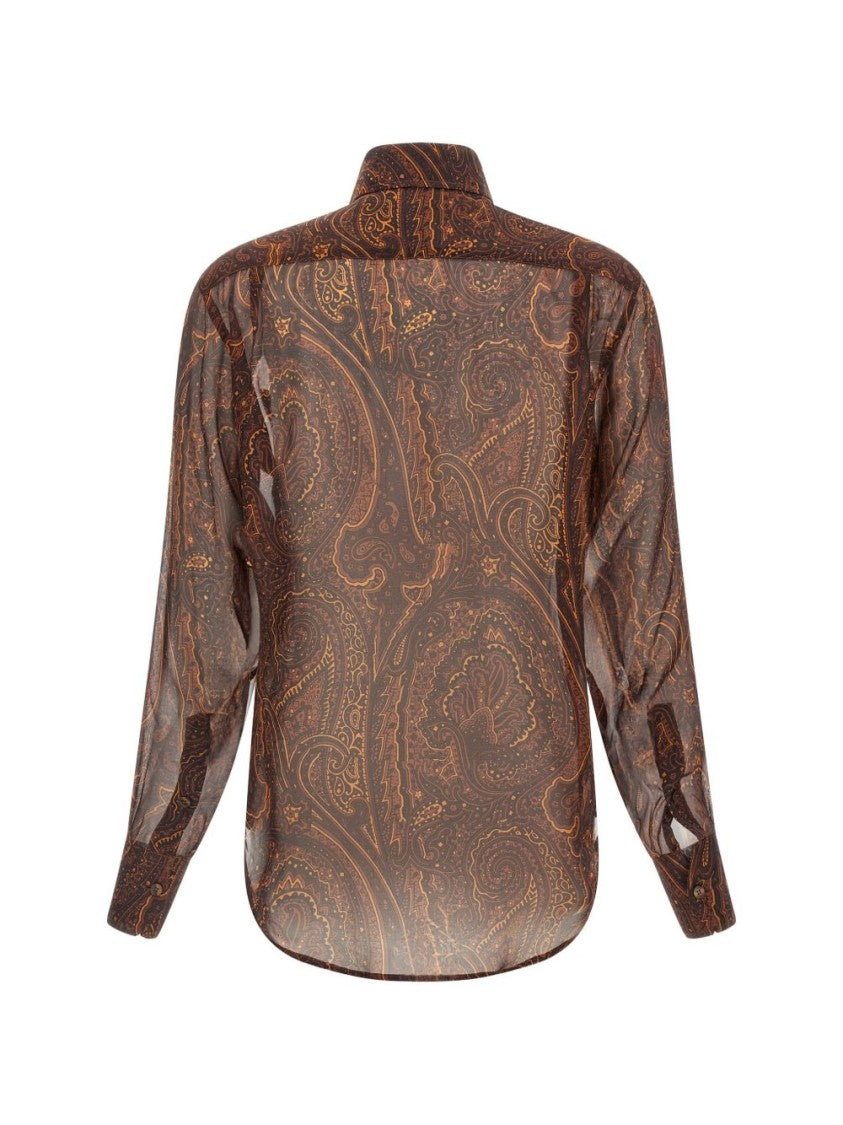 Etro Sheer Silk Paisley Ruffle Shirt