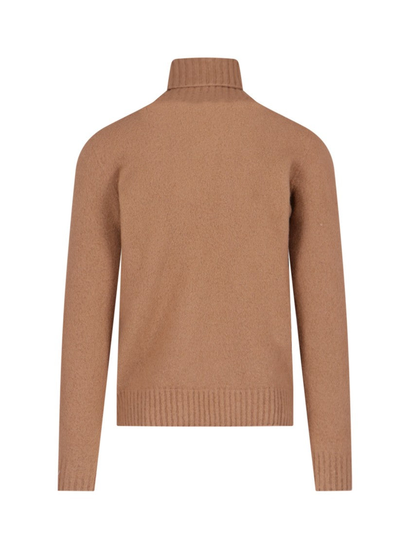 Drumohr High Neck Sweater In Brown Wool Ribbed