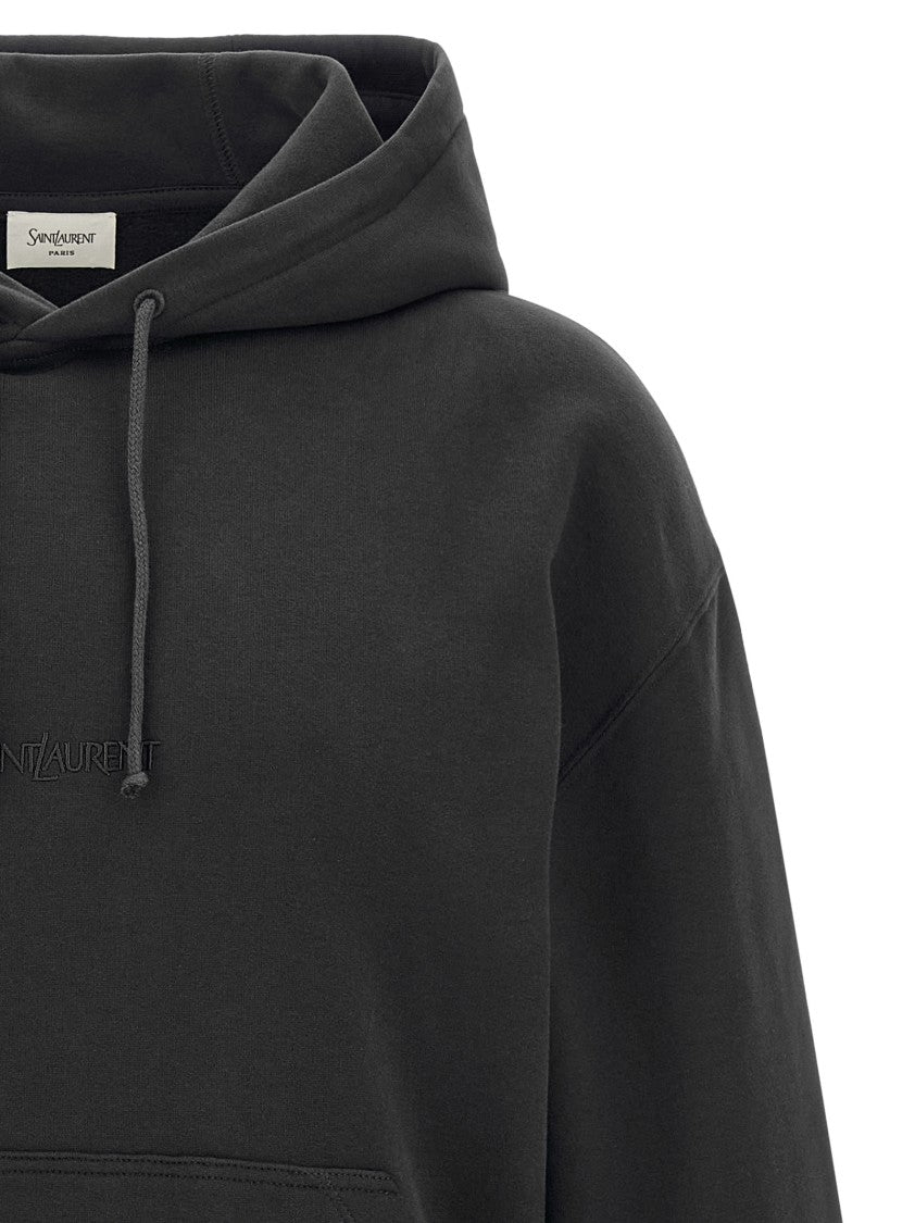 Saint Laurent Fleece Cotton Hoodie With Tonal Embroidery