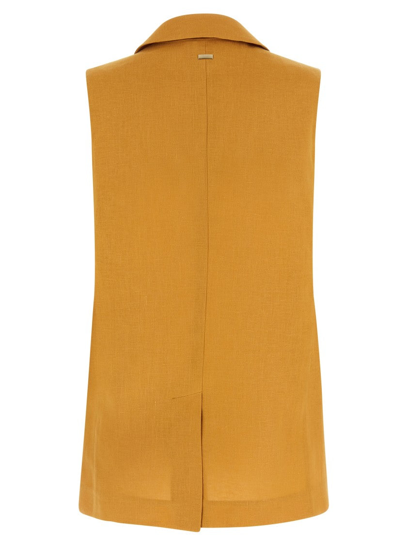 Herno Double-Breasted Linen Vest With Flared Silhouette