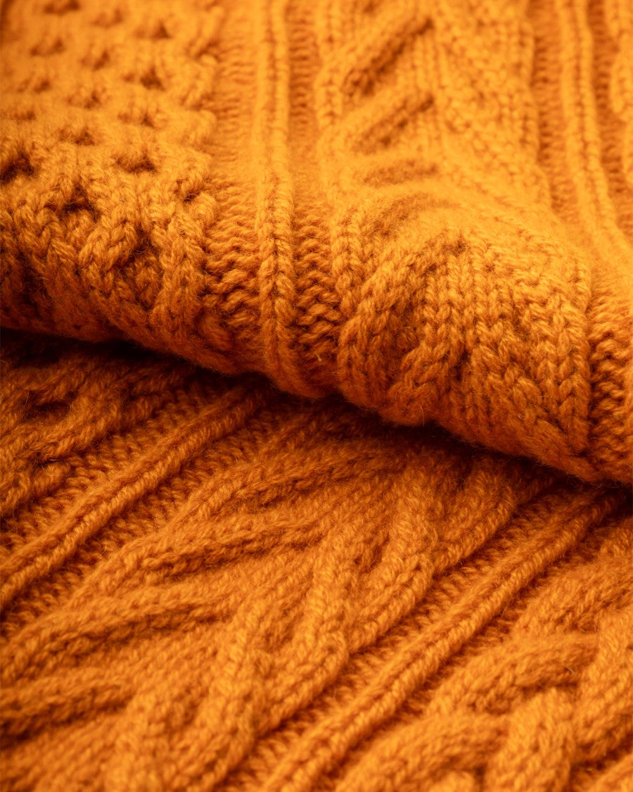 Johnstons Of Elgin Intricate Cable Knit Scarf In Orange