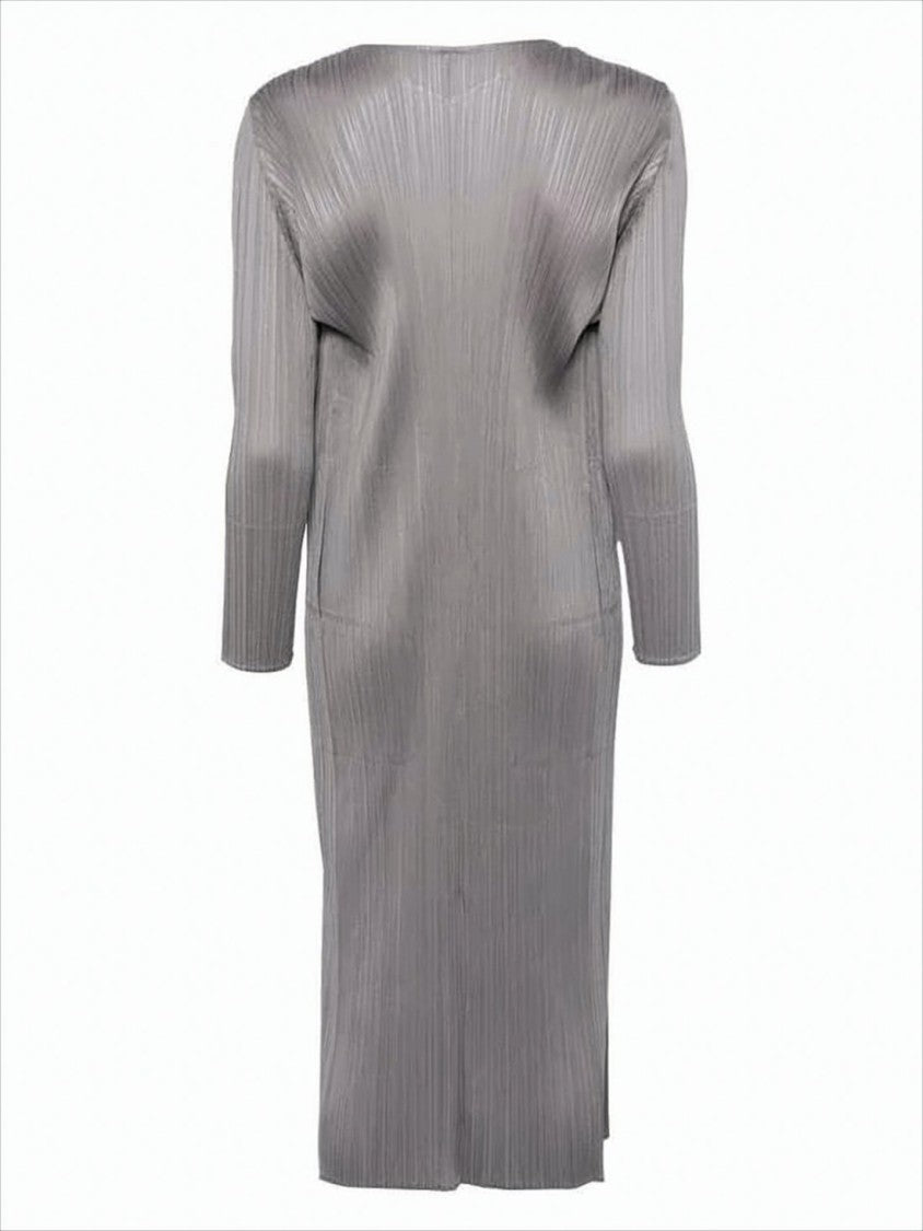 Pleats Please Longline Pleated Cardigan With Open Front Design