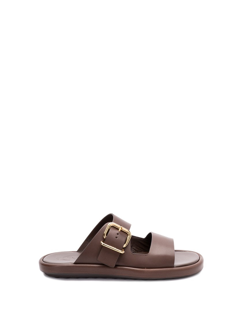 Tod's Calf Leather Sandals With Bold Buckle Detail