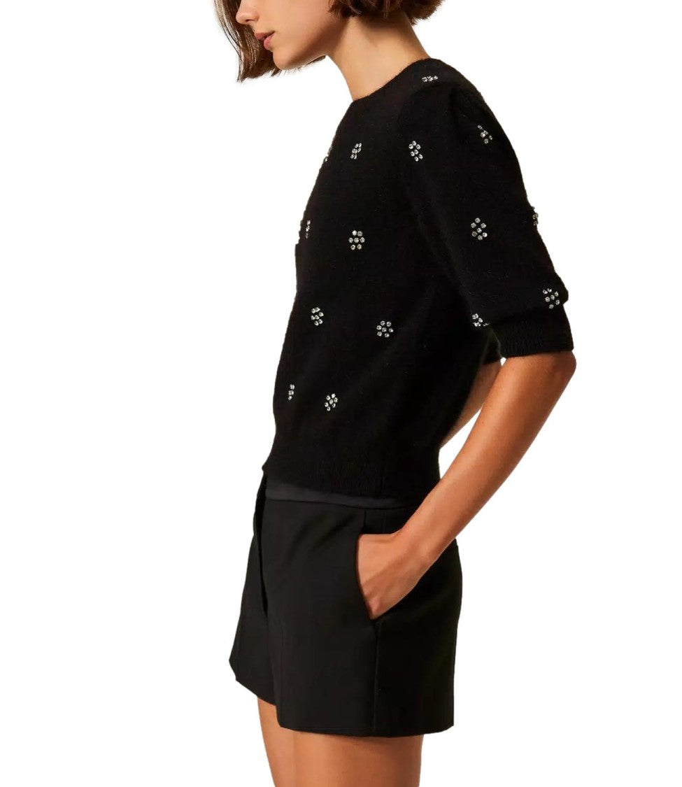 Twin-Set Embroidered Short-Sleeved Top With Fitted Silhouette