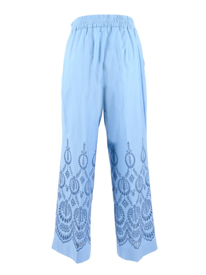 P.A.R.O.S.H. Cropped Wide Embroidered Straight-Leg Pants