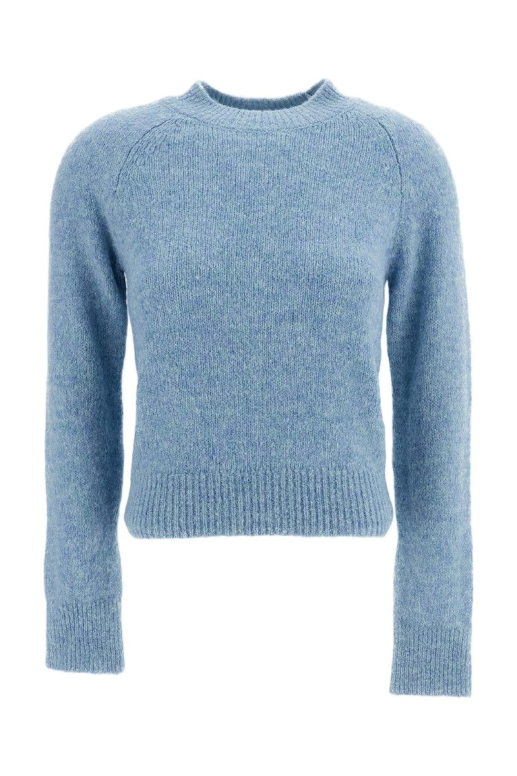 Dries Van Noten Light Blue Texas Cropped Alpaca Wool Crewneck Sweater
