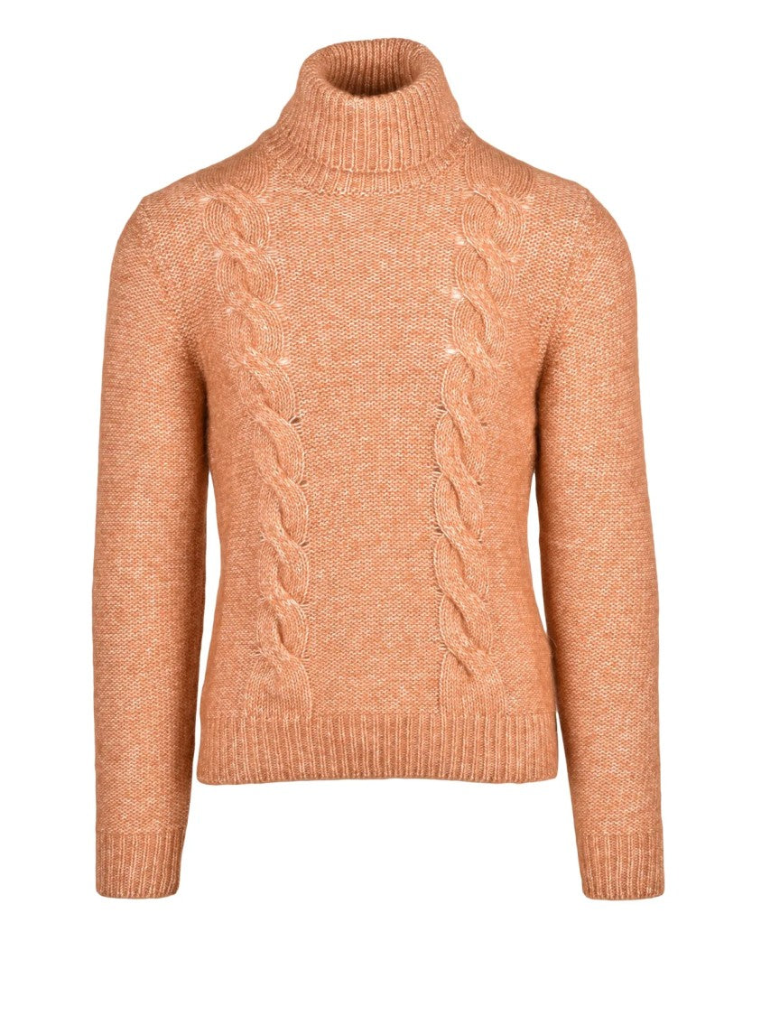 K-Way Rust Cable Knit Cotton-Alpaca High Neck Sweater