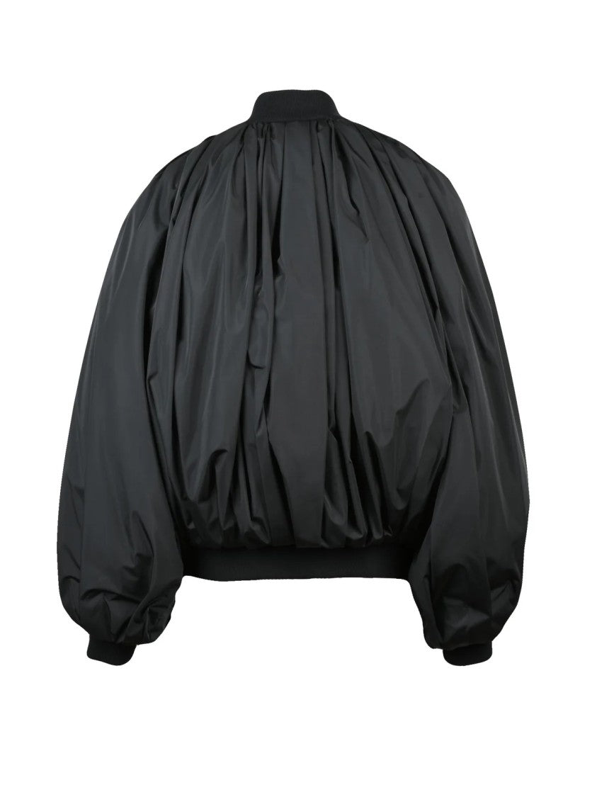 Balenciaga Black Cotton-Blend Ruched Bomber Jacket