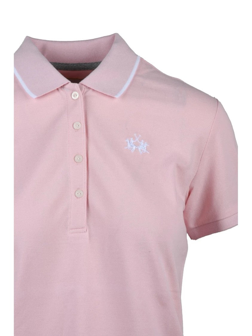La Martina Pink Ribbed Cotton Polo Shirt