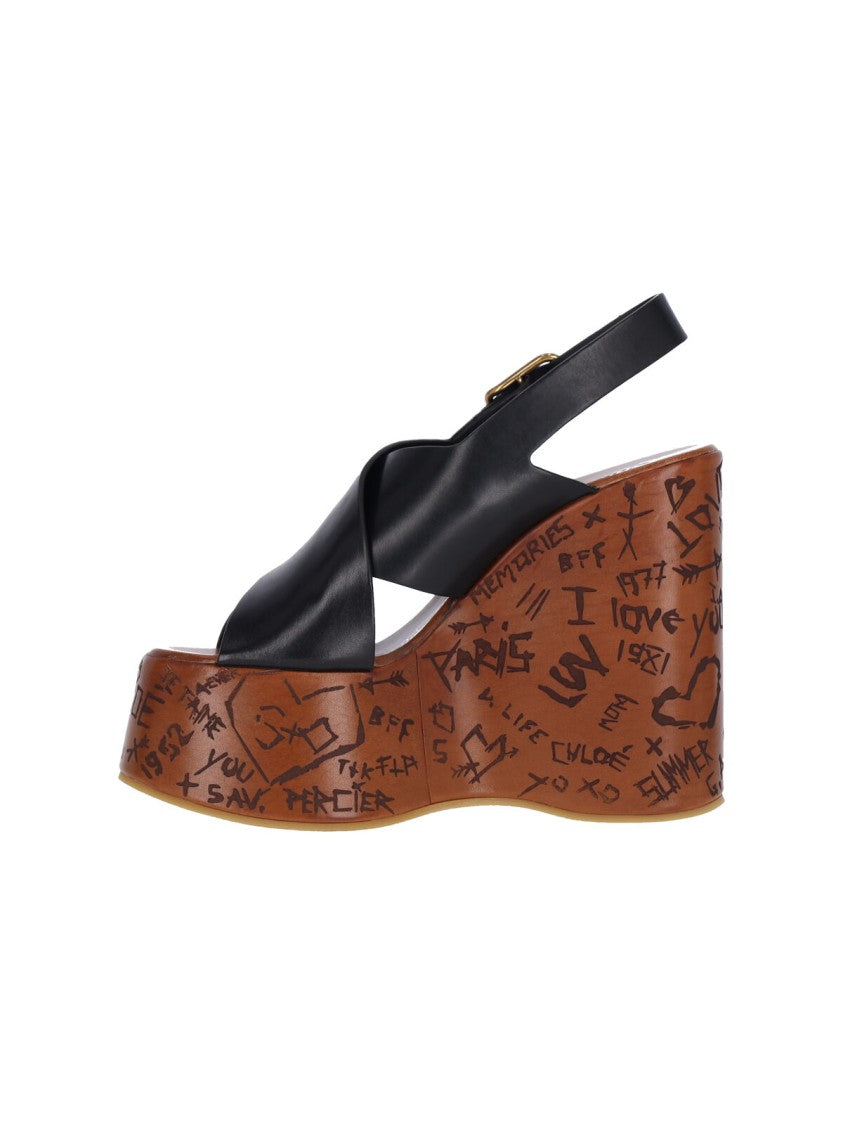 Chloé Black Wedge Sandals
