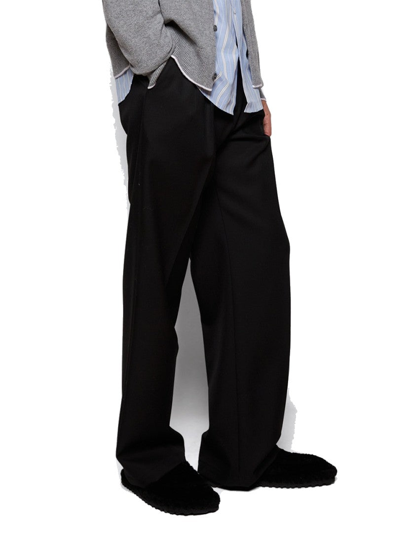 Dries Van Noten Black Shearling Mules With Rounded Toe