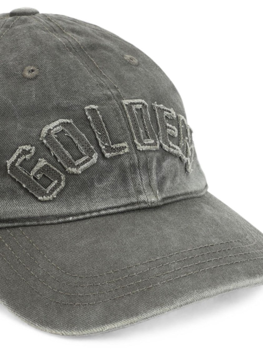 Golden Goose Grey Distressed Embroidery Cotton Hat