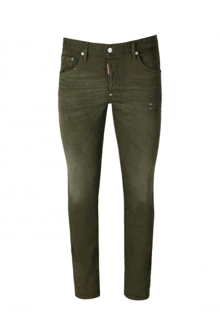 Dsquared2 Slim-Fit Distressed Green Jeans Paint Splatter