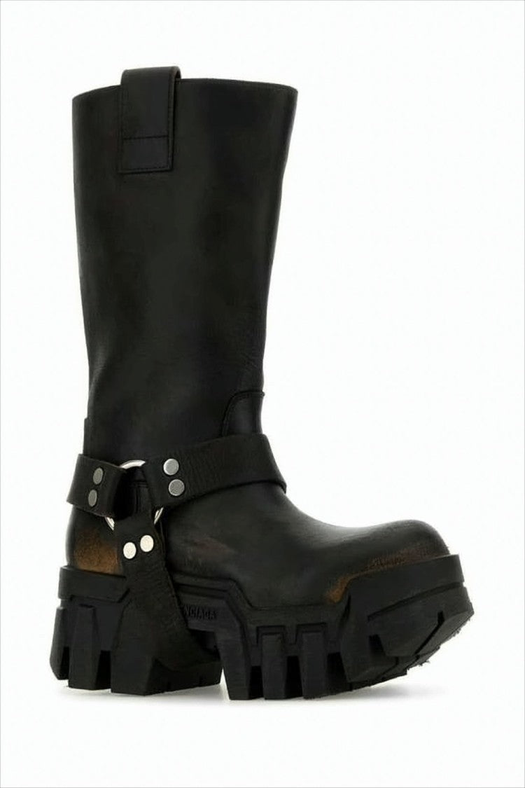Balenciaga Chunky Mid-Calf Boots With Rugged Sole And Harness Strap