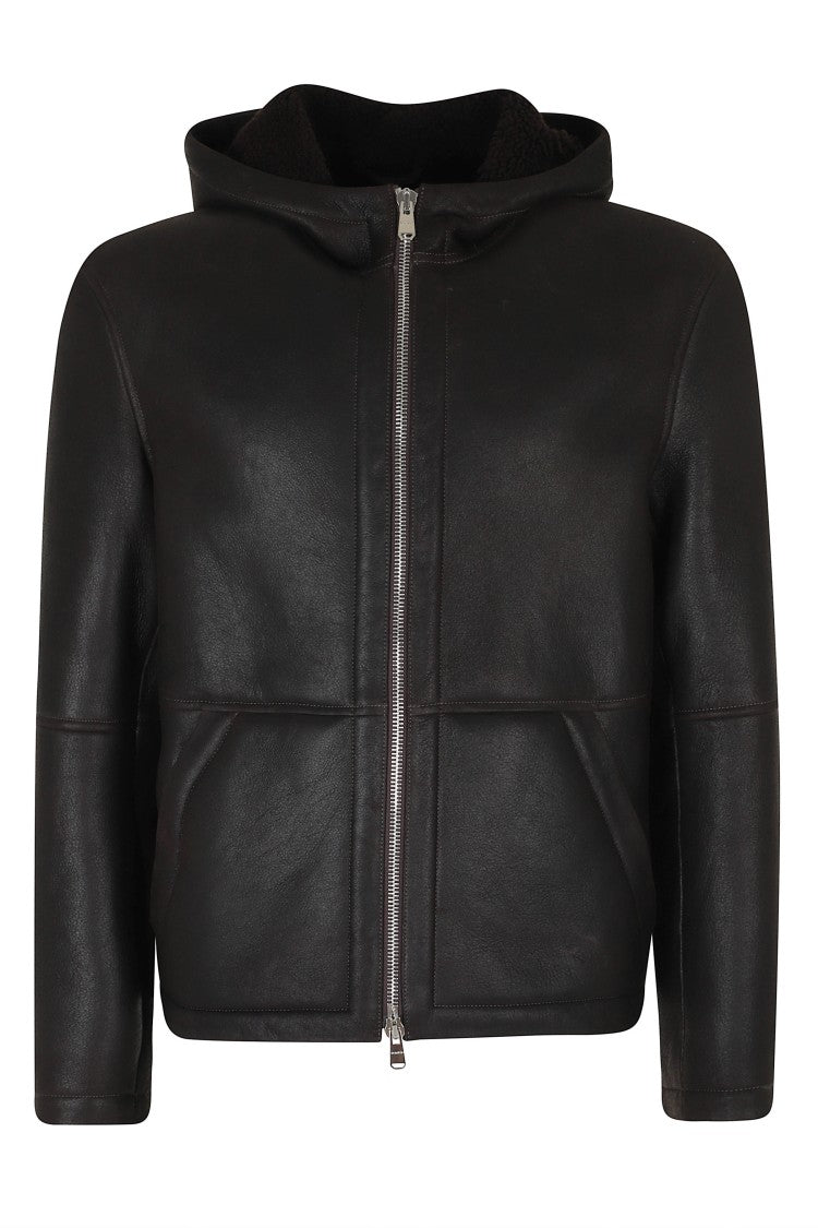Dondup Marrone Plush Hooded Double-Slider Zip Shearling Jacket