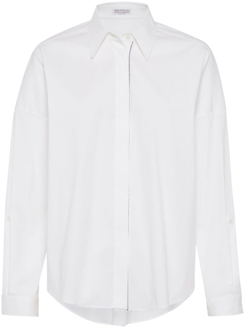 Brunello Cucinelli Bead Embellished White Poplin Shirt