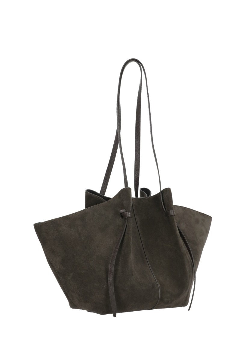 Yuzefi Winged Brown Suede Leather Tote Bag With Adjustable Handles