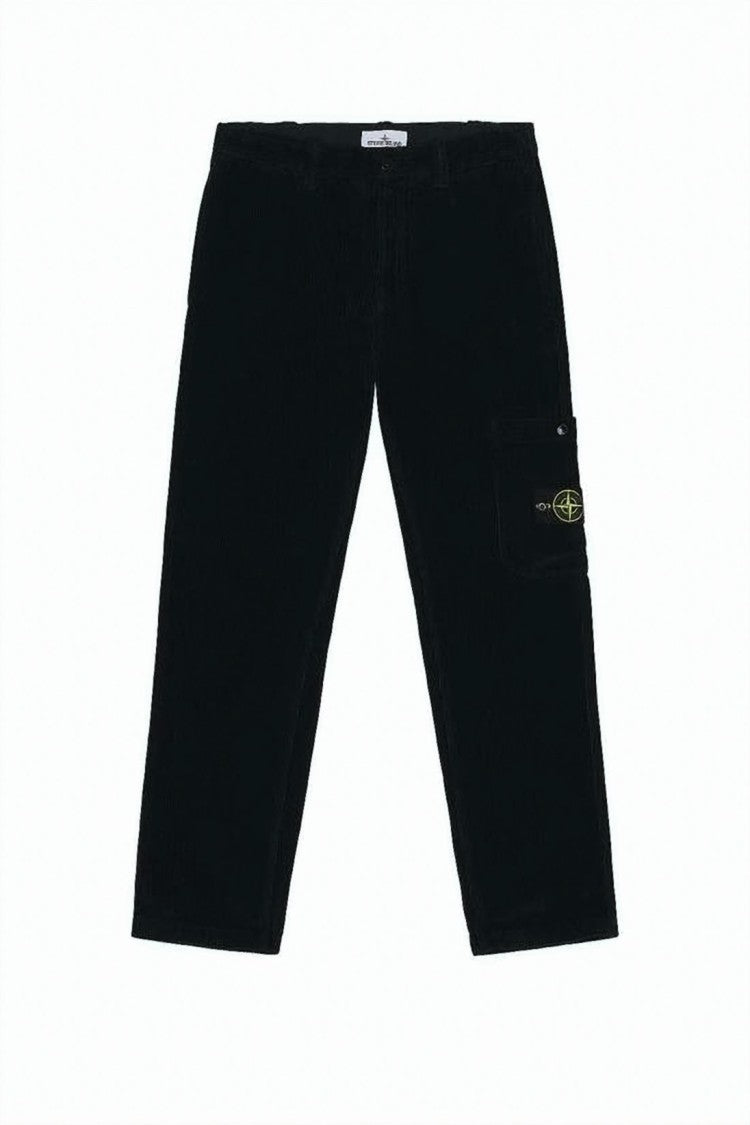Stone Island Straight Black Pants With Iconic Patch Emblem