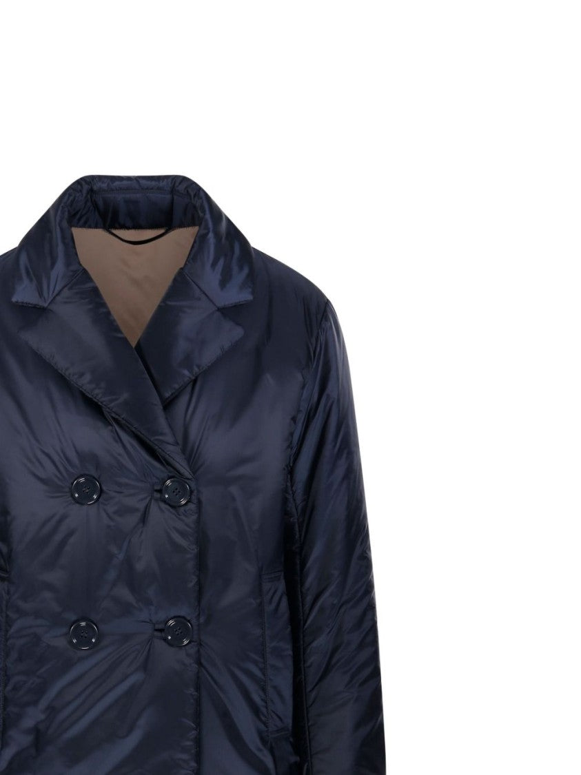 Max Mara Padded Dark Blue Coat With Double-Breasted Front