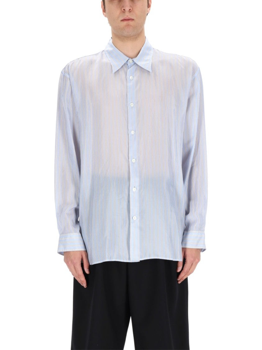 Dries Van Noten Blue Croom Vertical Stripes Cupro Shirt