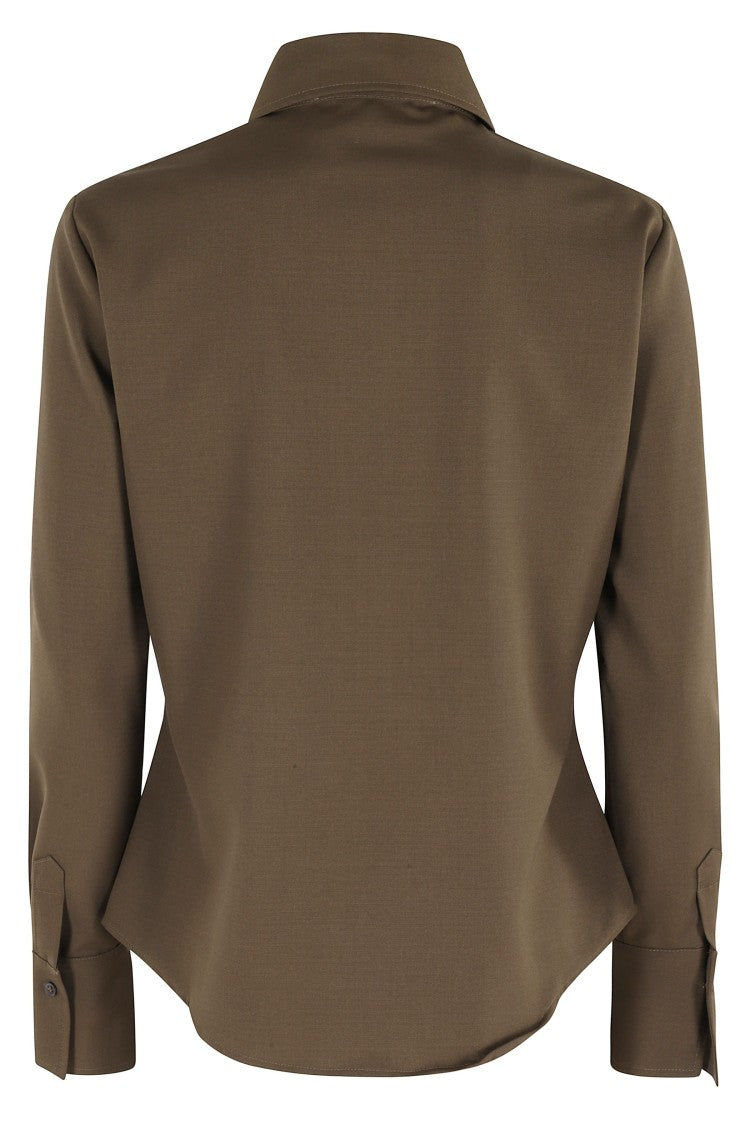 Róhe Forest Green Fitted Wool Shirt With Classic Collar
