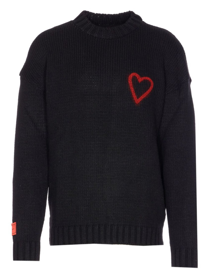 Vision Of Super Relaxed-Fit Black Knit Sweatshirt With Heart Motif