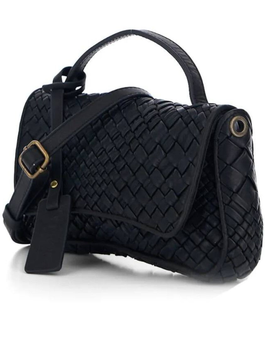 Visona` Structured Black Woven Handbag