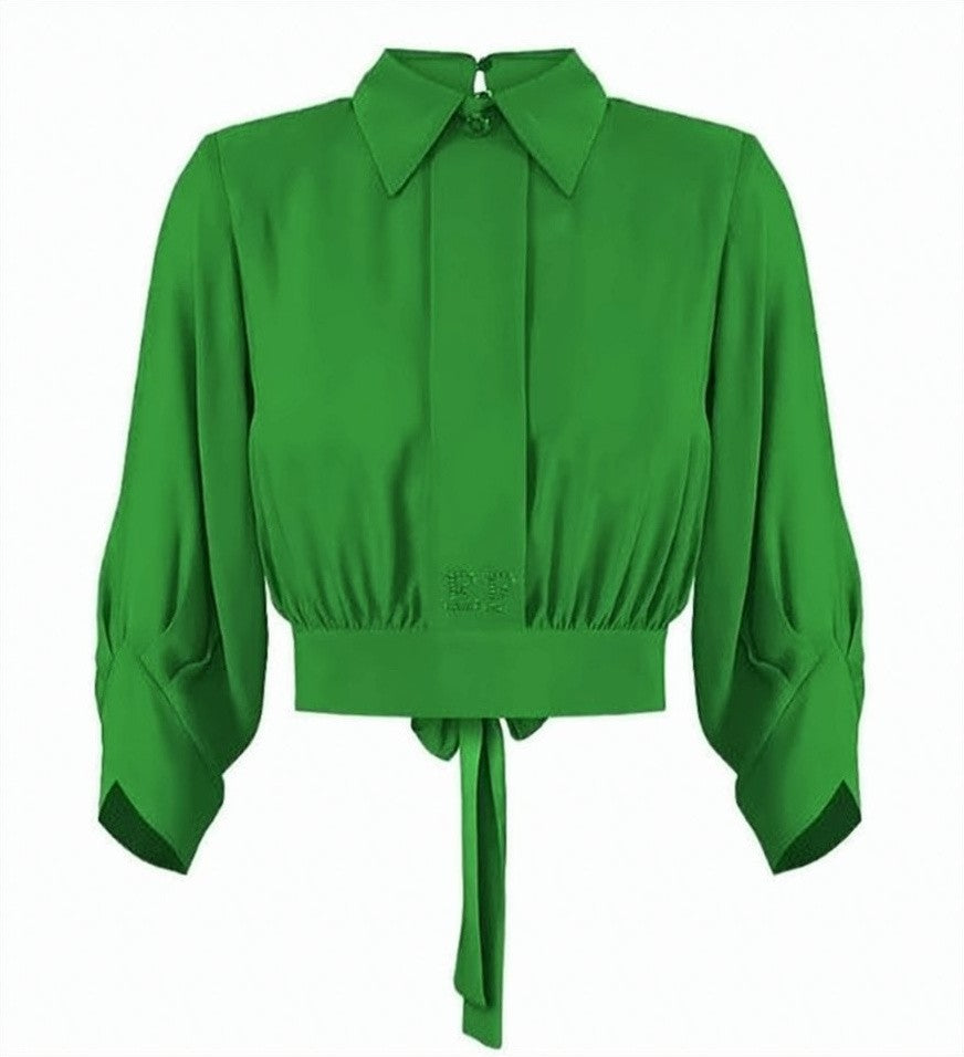 Elisabetta Franchi Georgette ¾ Sleeve Self Tie Shirt
