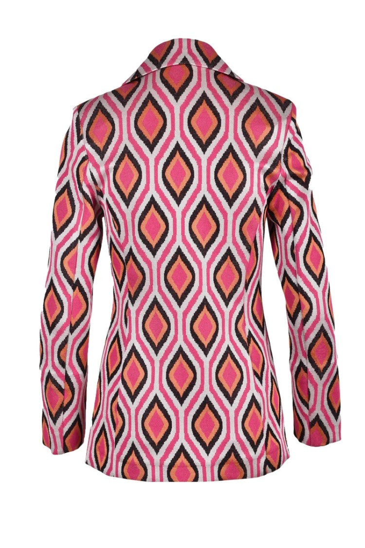 Lvl Level Vibes Level Orange Geometric Viscose-Blend Jacket