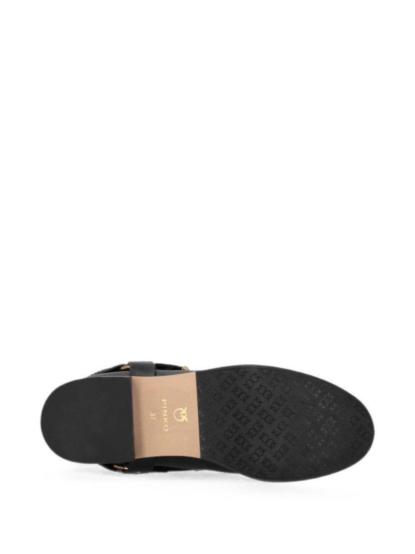 Pinko Black Mid-Calf Decorative Straps Boots