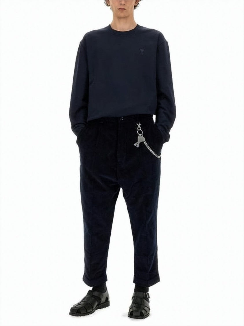 Ami Relaxed Fit Long-Sleeve Cotton Top With Ribbed Cuffs