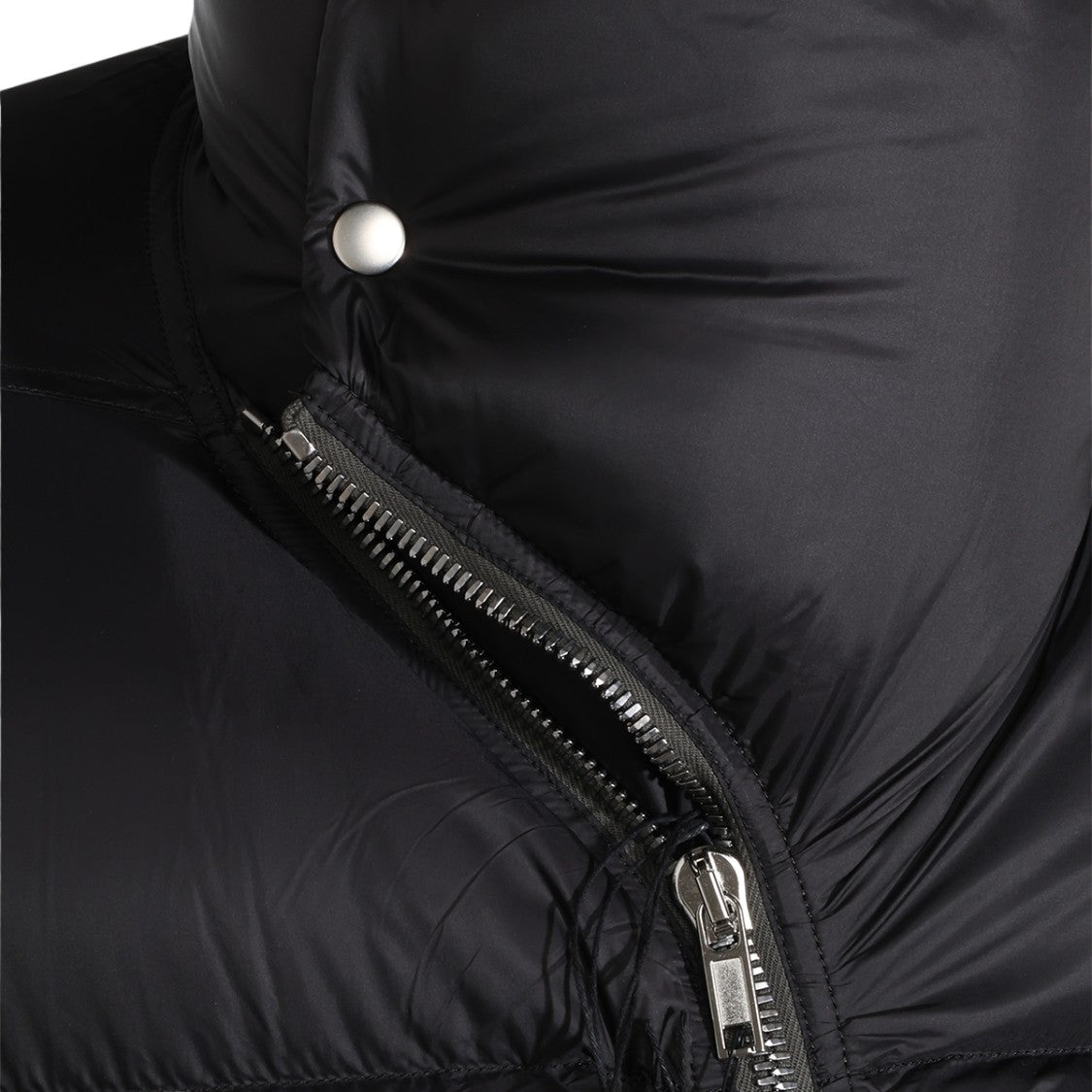 Rick Owens Asymmetrical Black Puffer Jacket With High Stand Collar