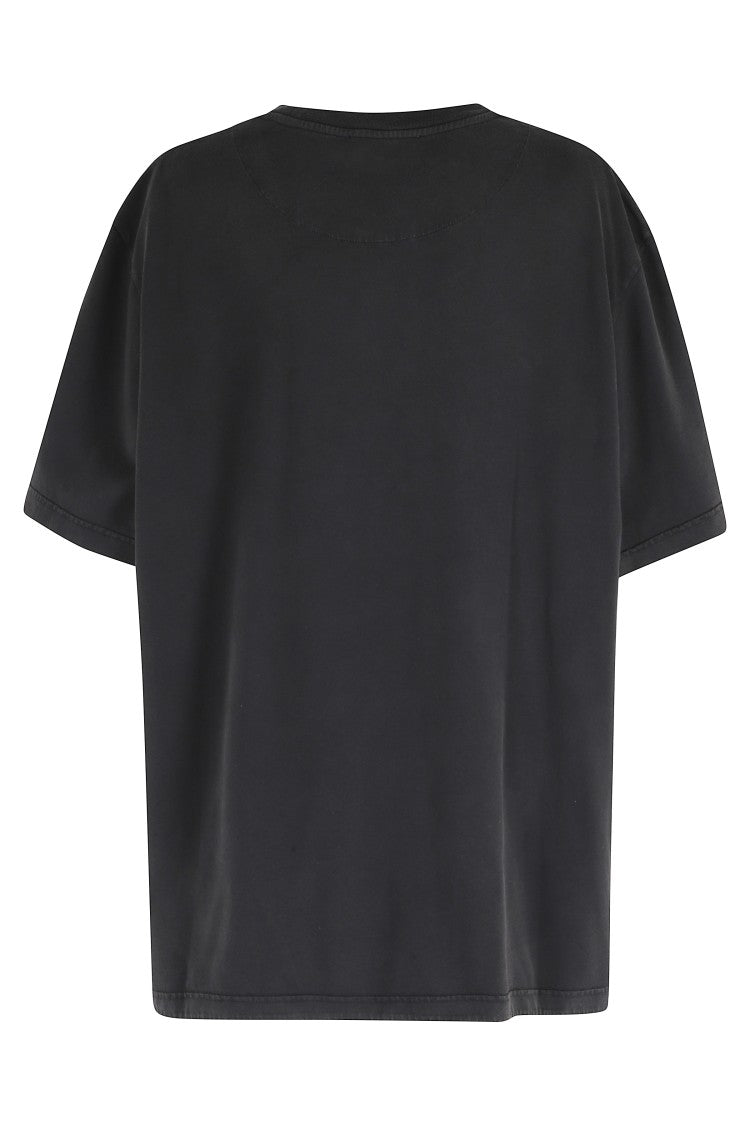 The Attico Black Washed Side-Slit Embroidered Cotton T-Shirt