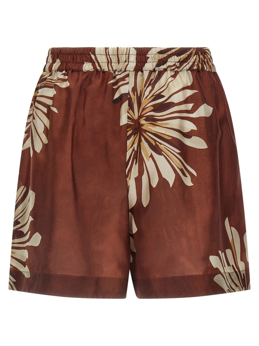 Brunello Cucinelli Floral Print Silk Shorts With Wide Leg Silhouette And Elastic Waistband