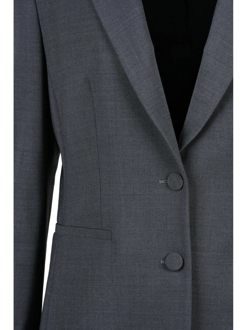 Dondup Grey Virgin Wool-Blend Tailored Blazer